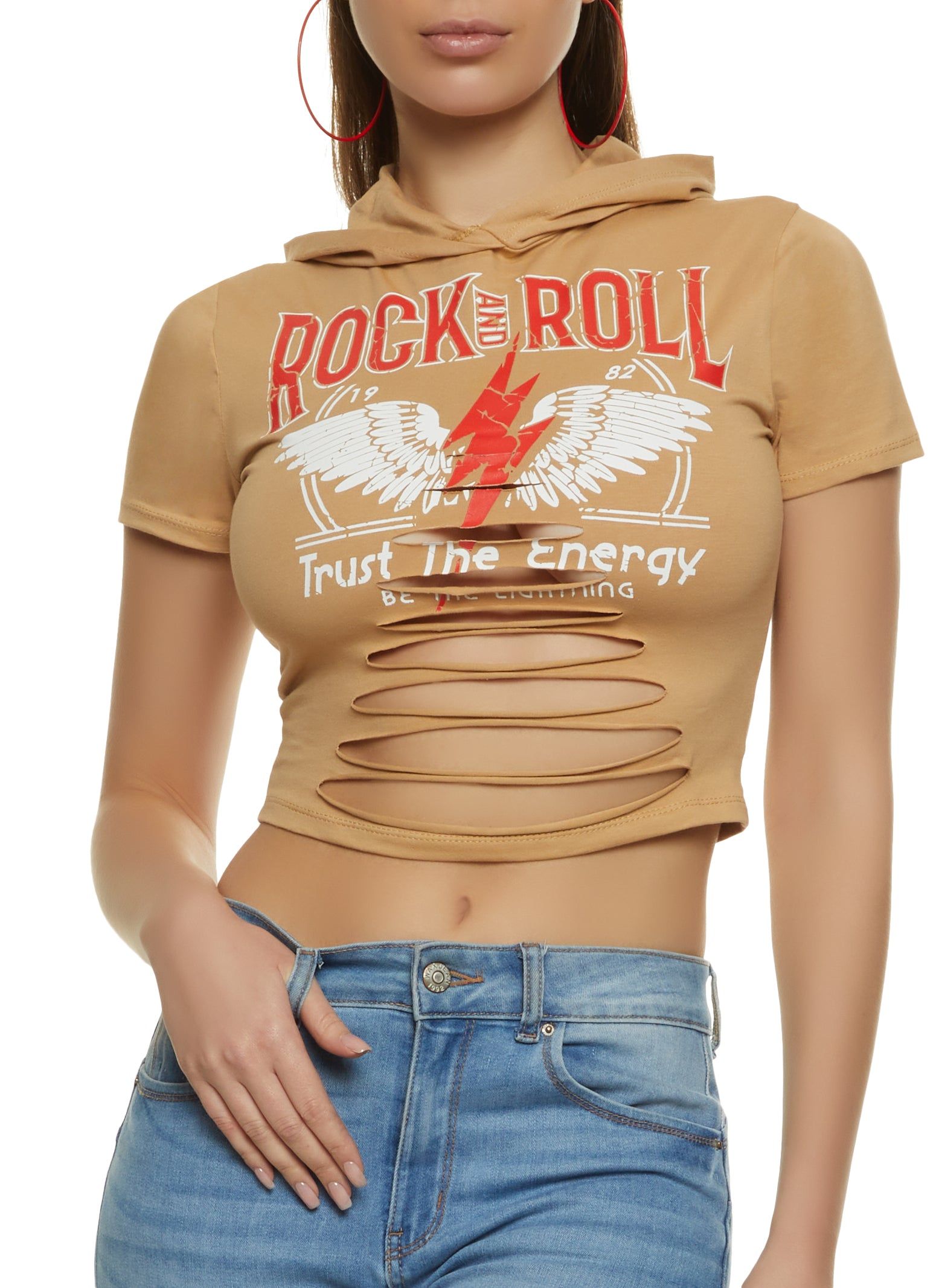 Rock and Roll Hooded Graphic Tee sold by Rainbow