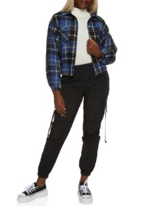 Plaid Button Front Pocket Detail Shacket sold by Rainbow