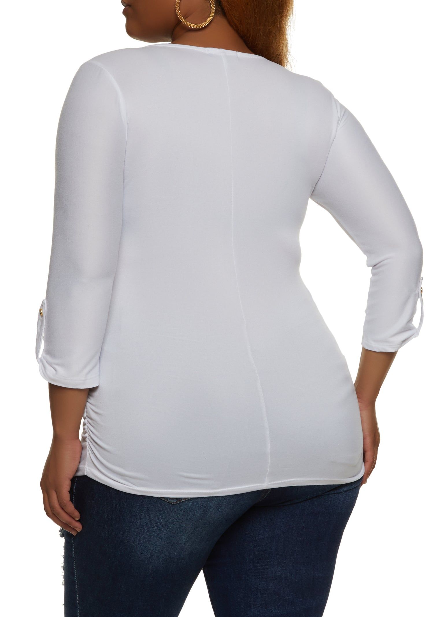 Plus Size Zipper Detail Ruched Side Shirt sold by Rainbow product image thumbnail 2