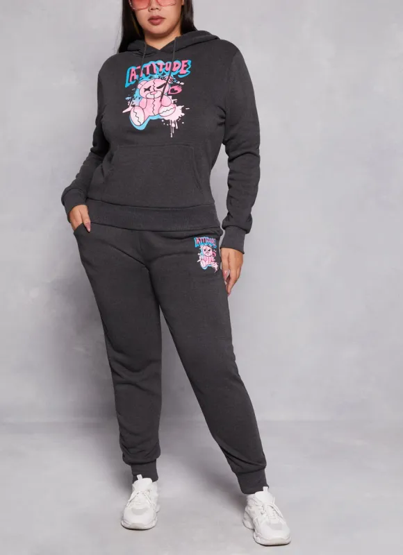 Plus Size Attitude Bear Graphic Joggers sold by Rainbow