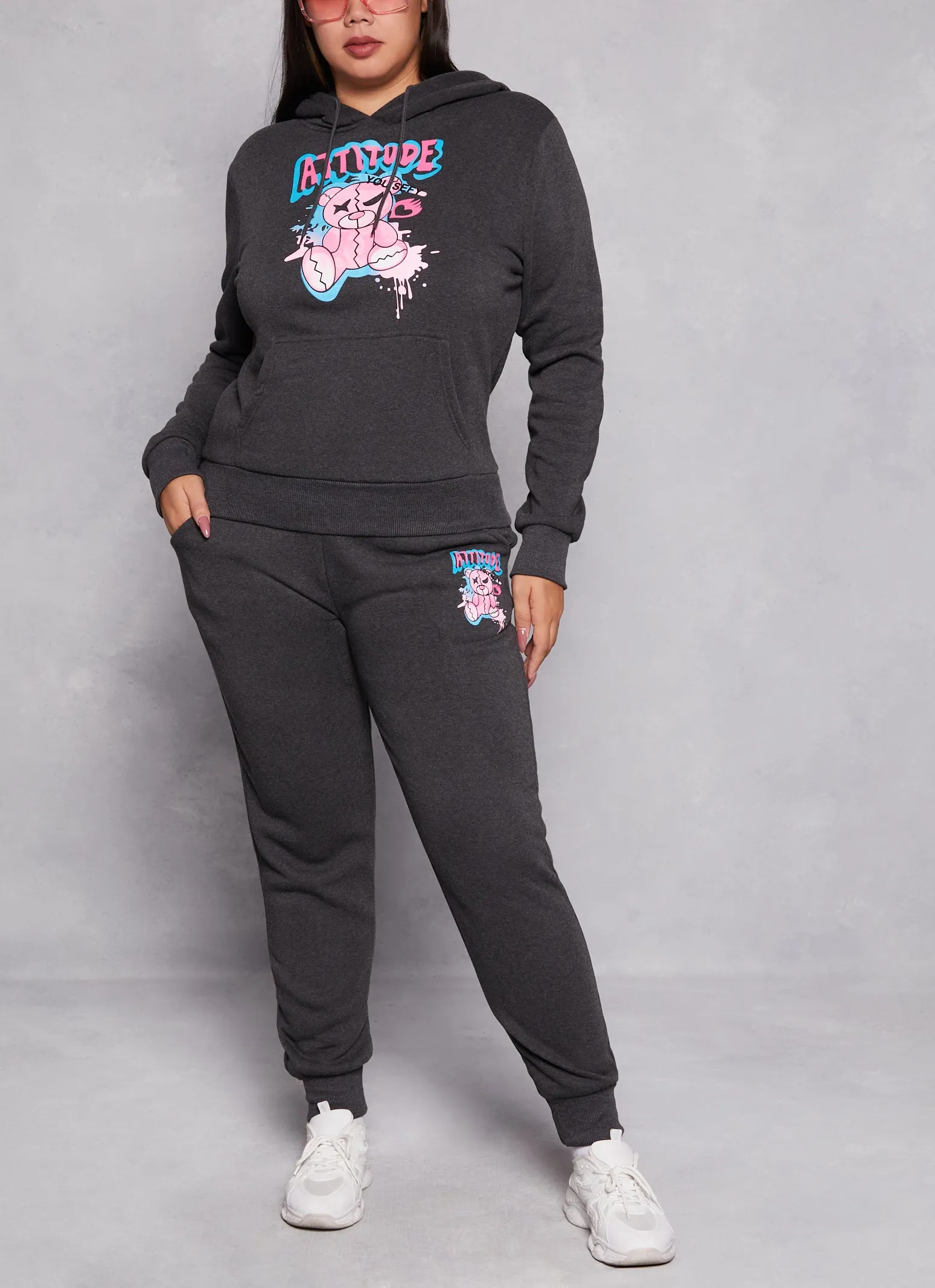 Plus Size Attitude Bear Graphic Joggers sold by Rainbow
