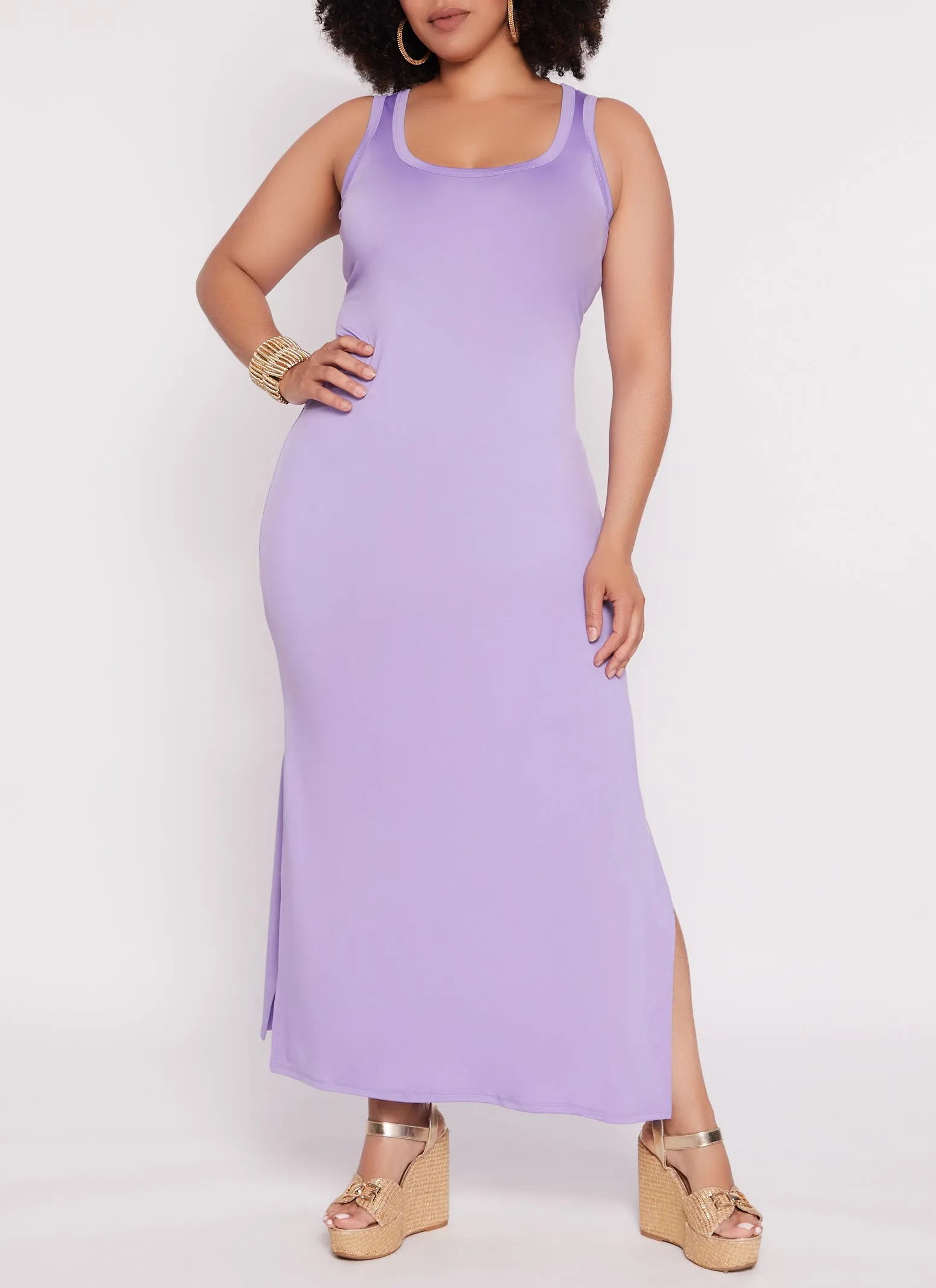 Plus Size Scoop Neck Side Slit Maxi Tank Dress sold by Rainbow