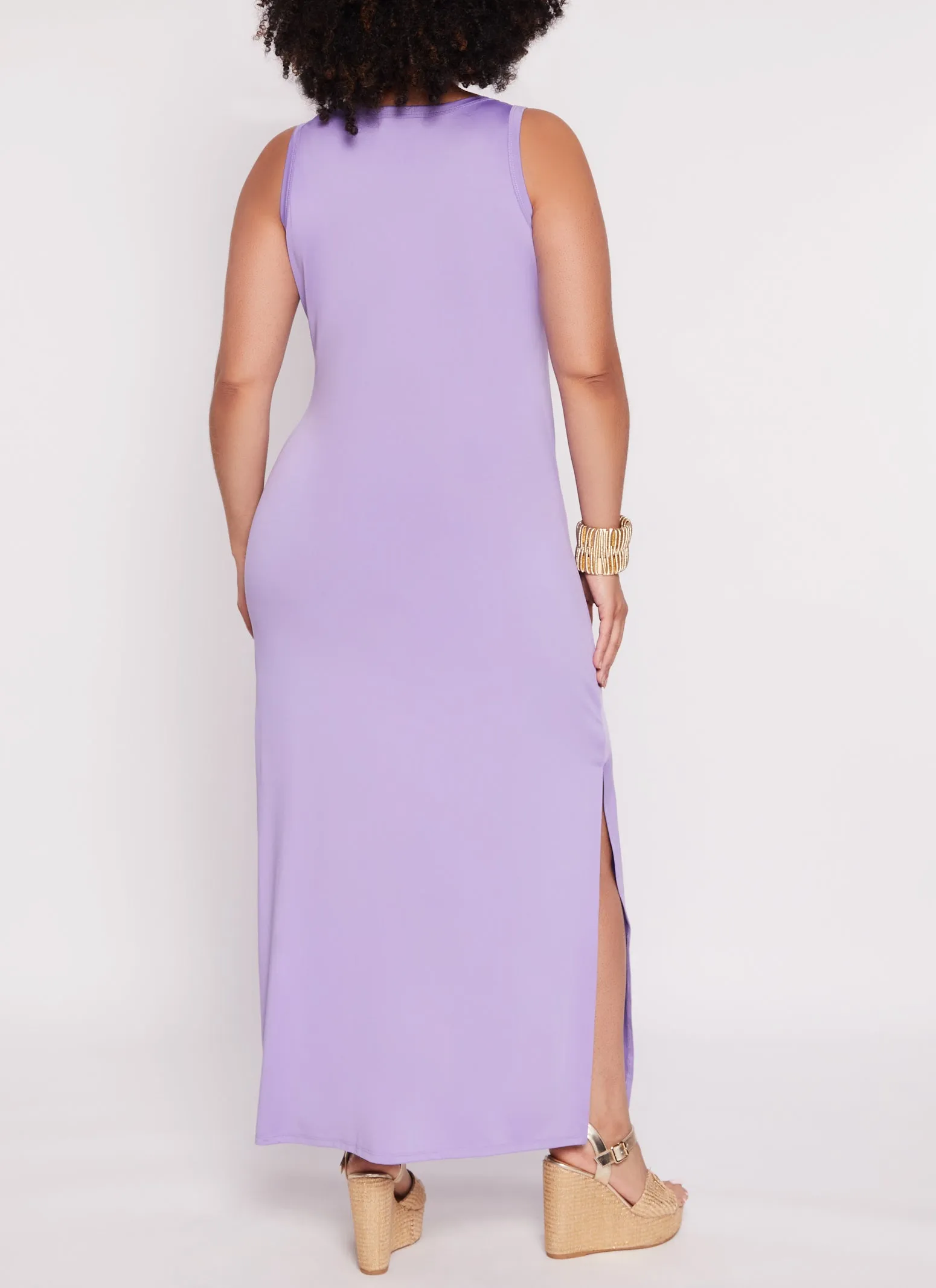 Plus Size Scoop Neck Side Slit Maxi Tank Dress sold by Rainbow product image thumbnail 3