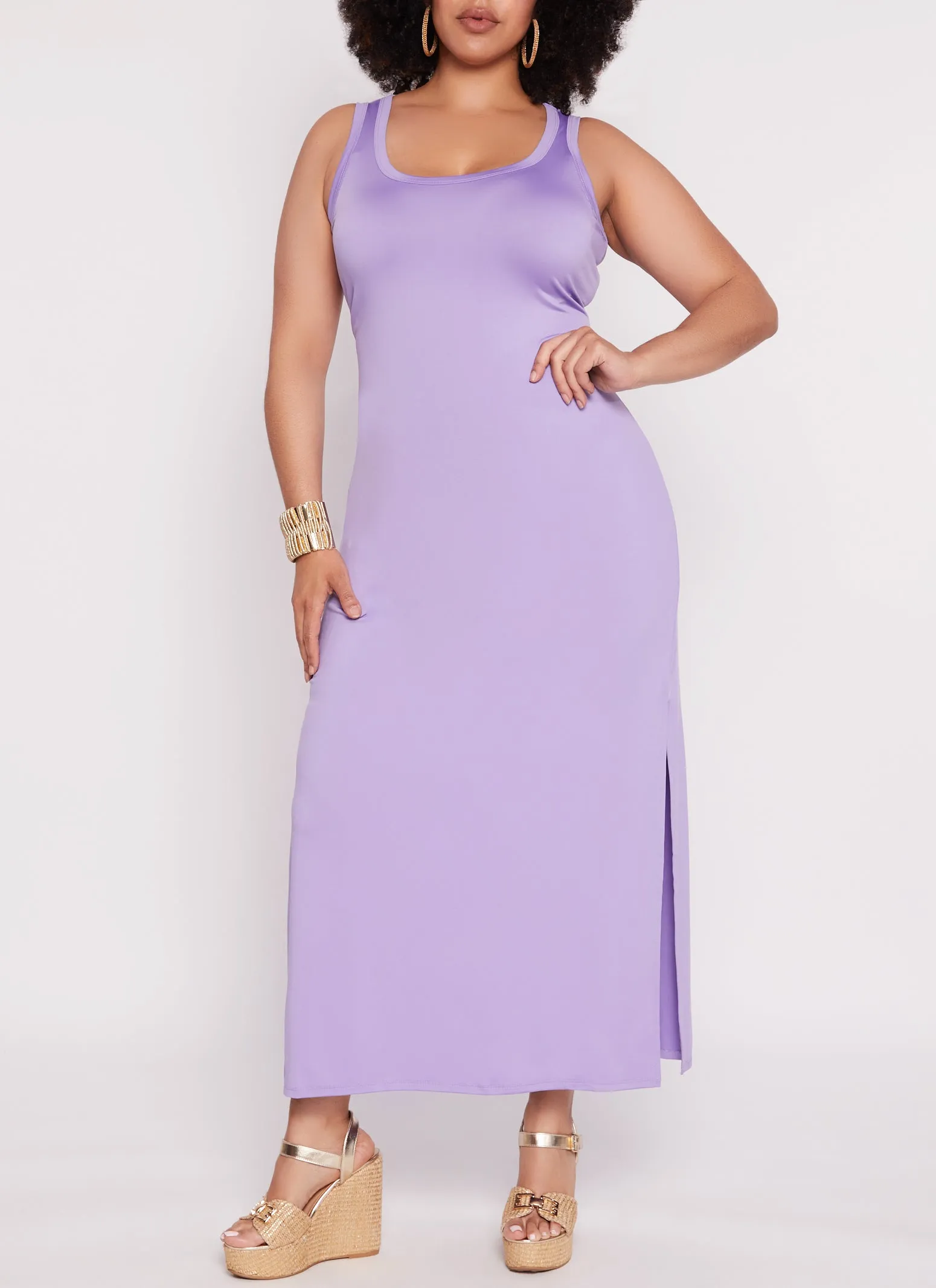 Plus Size Scoop Neck Side Slit Maxi Tank Dress sold by Rainbow product image thumbnail 2