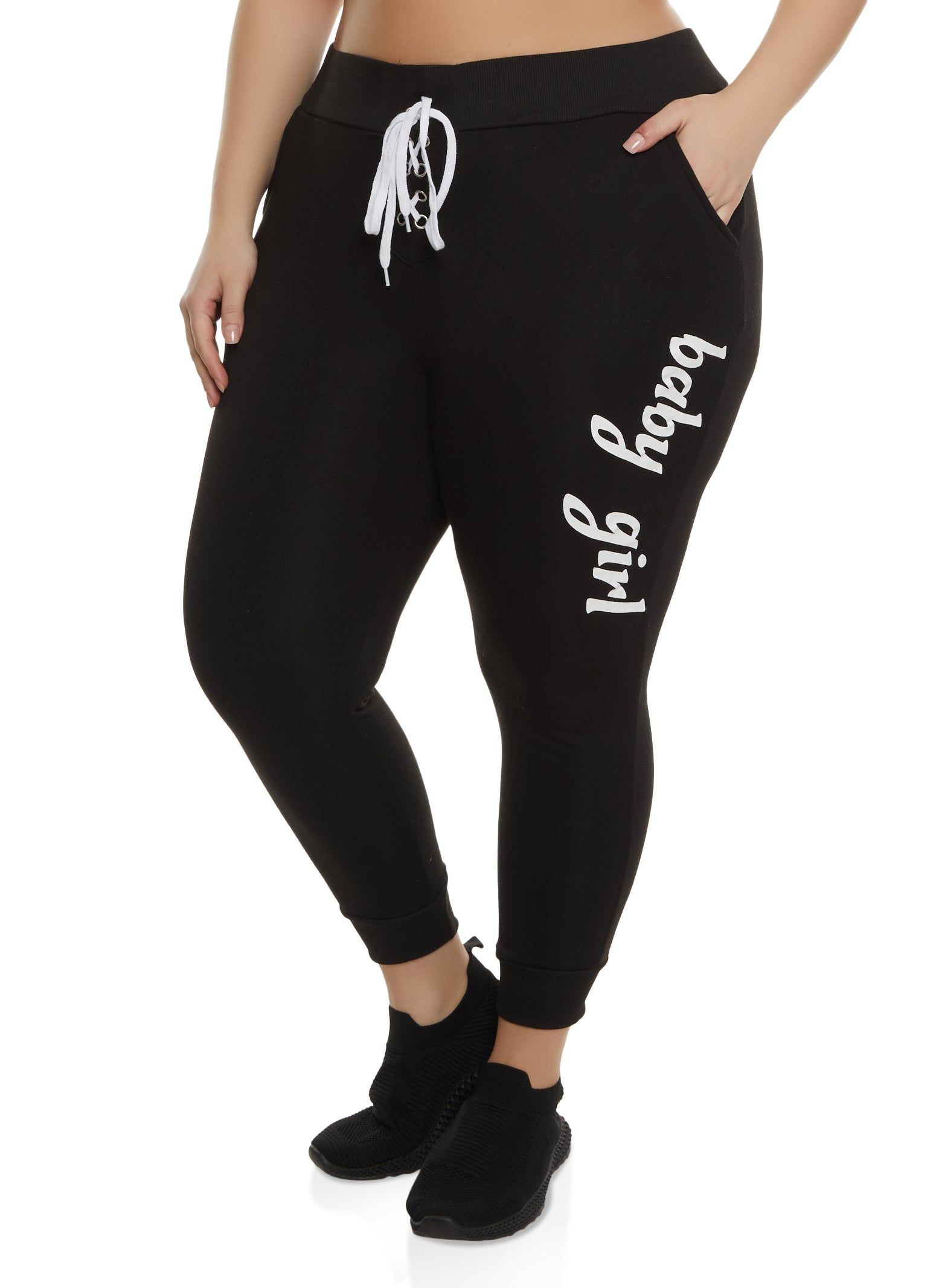 Plus Size Baby Girl Lace Up Detail Joggers sold by Rainbow