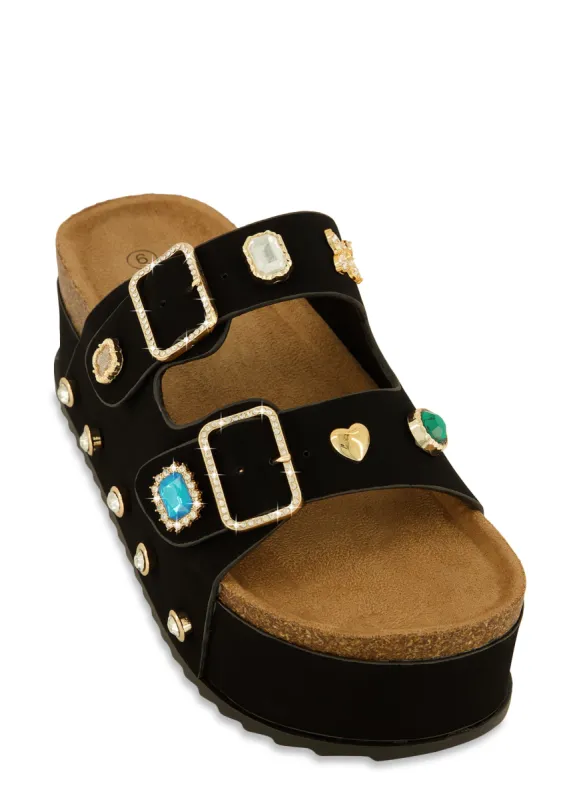 Charm Pendant Cork Detail Platform Footbed Sandals sold by Rainbow