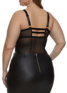Mesh Detail Lace Trim Keyhole Bodysuit sold by Rainbow