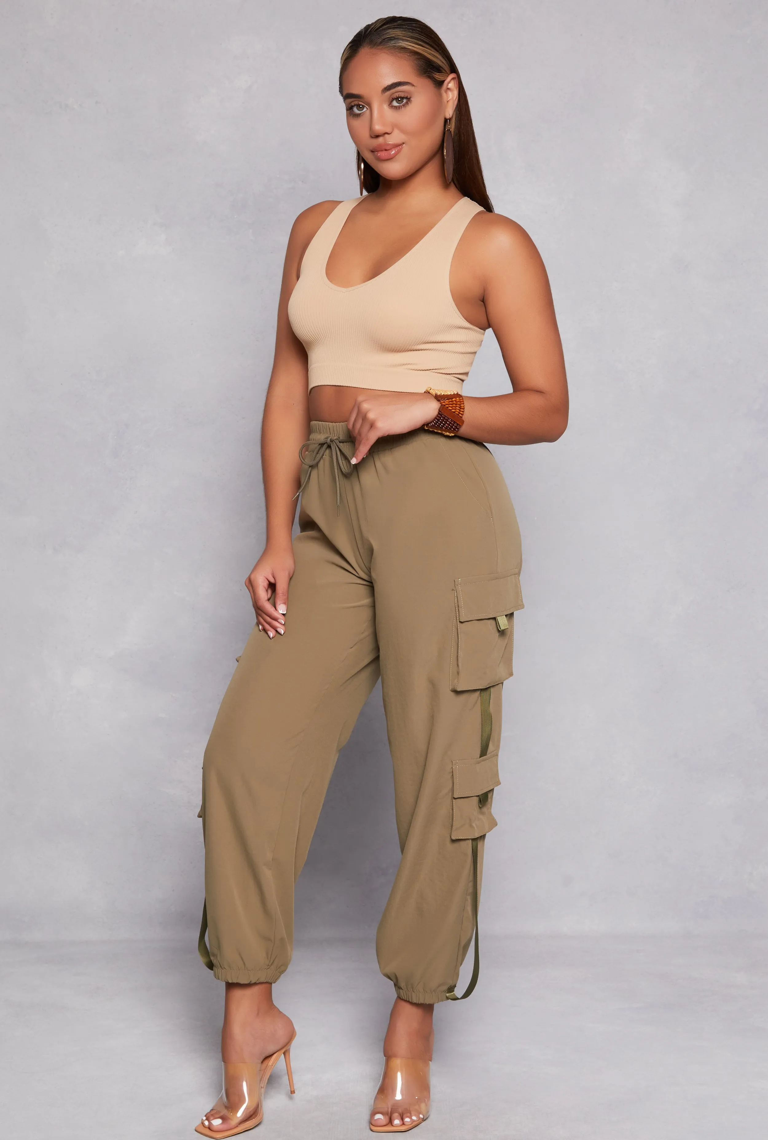 Poplin High Waisted Cargo Joggers sold by Rainbow