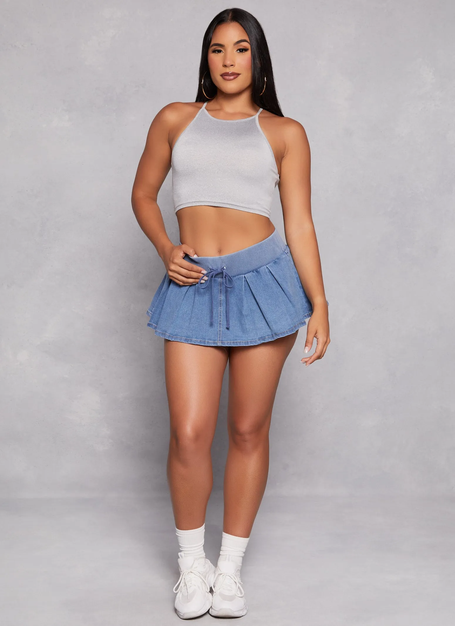 Almost Famous Denim Pleated Micro Mini Skort sold by Rainbow