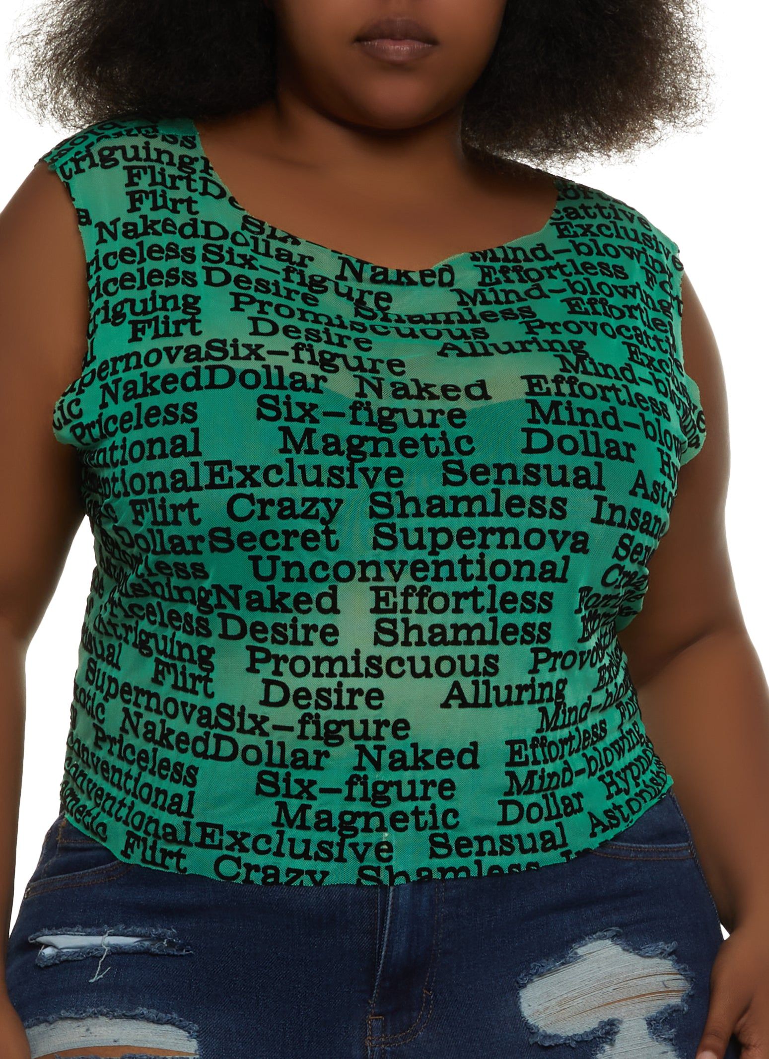 Plus Size Six Figure Mesh Tank Top sold by Rainbow