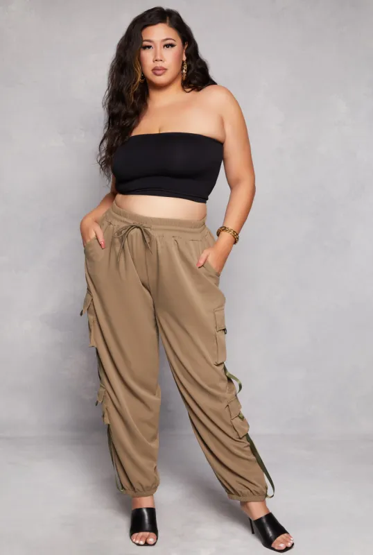 Plus Size Poplin Drawstring Cargo Joggers sold by Rainbow