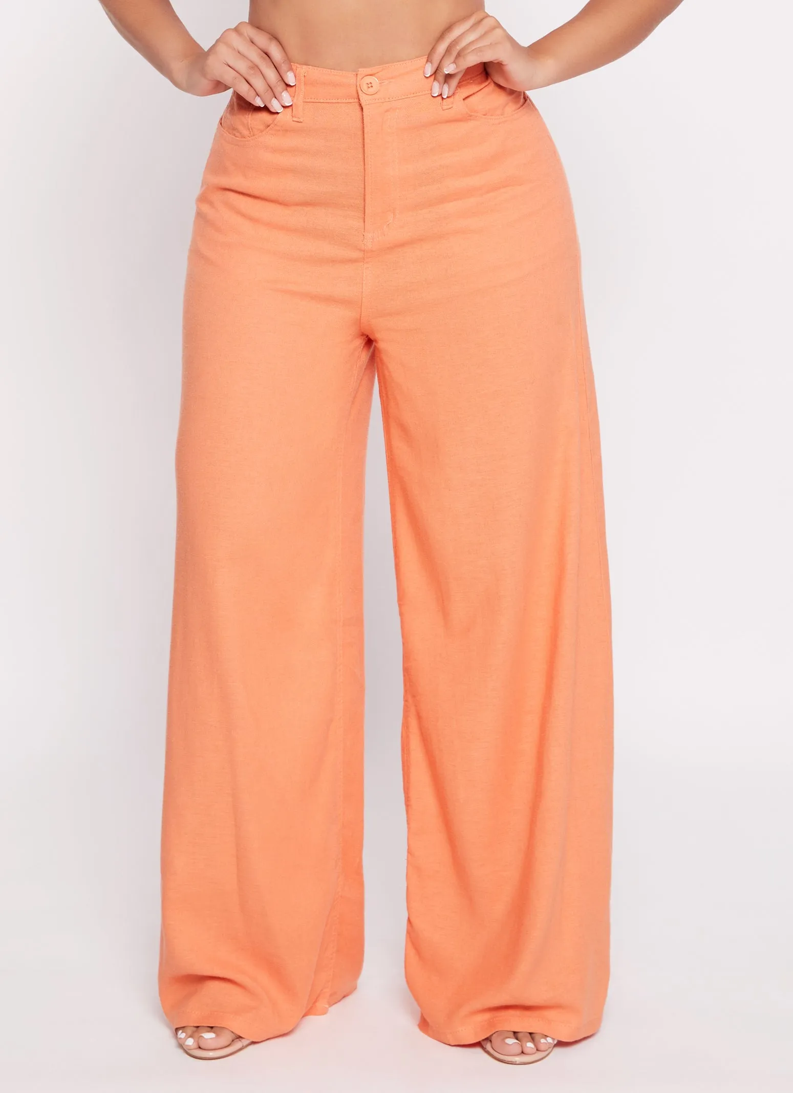 Solid Linen High Waisted Wide Leg Pants sold by Rainbow product image thumbnail 2