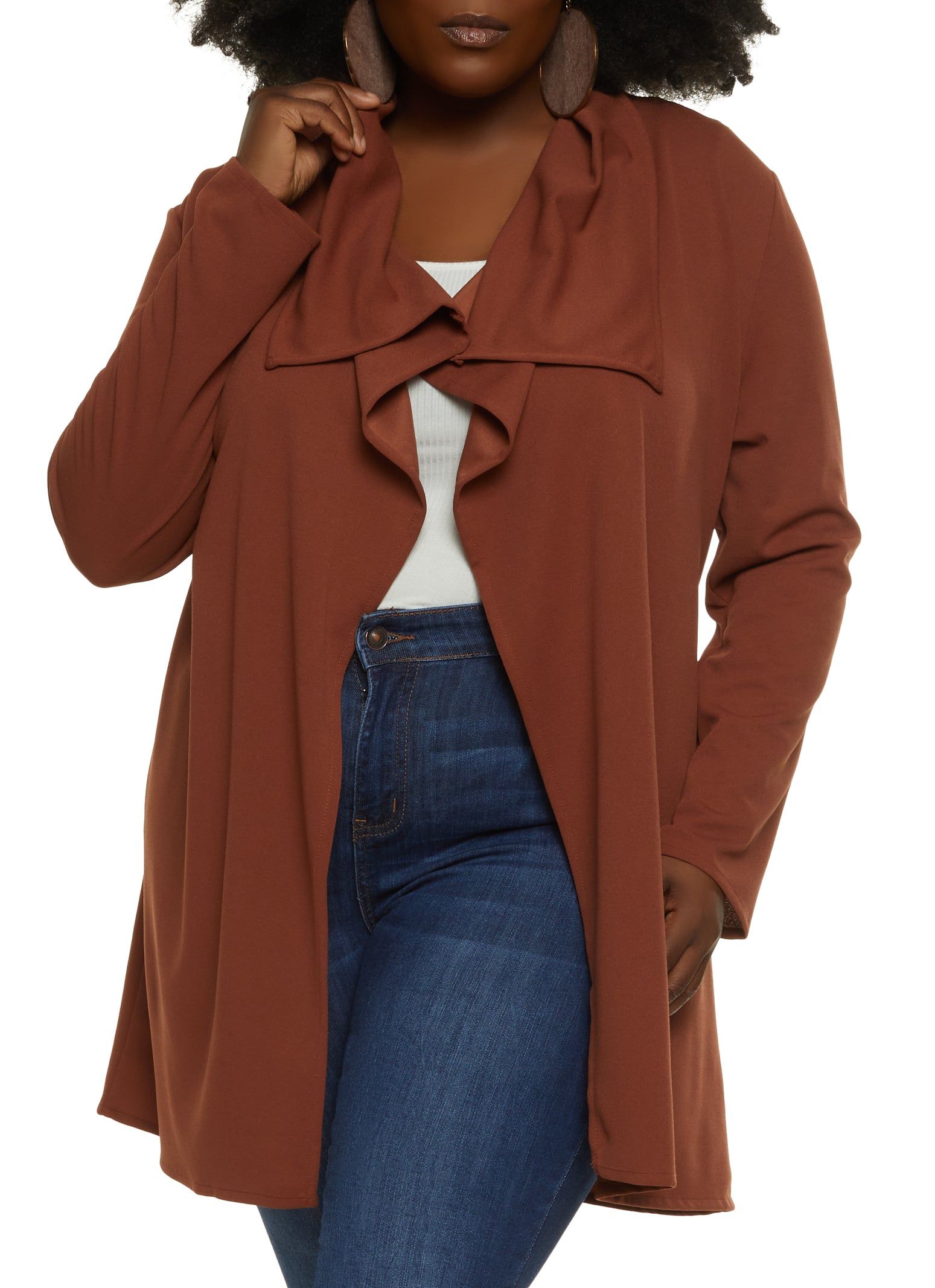 Plus Size Crepe Knit Draped Collar Wrap Coat sold by Rainbow product image thumbnail 2