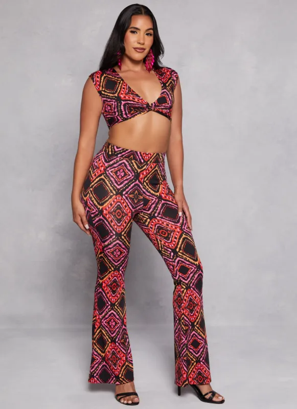 Aztec Print High Waist Flare Pants sold by Rainbow