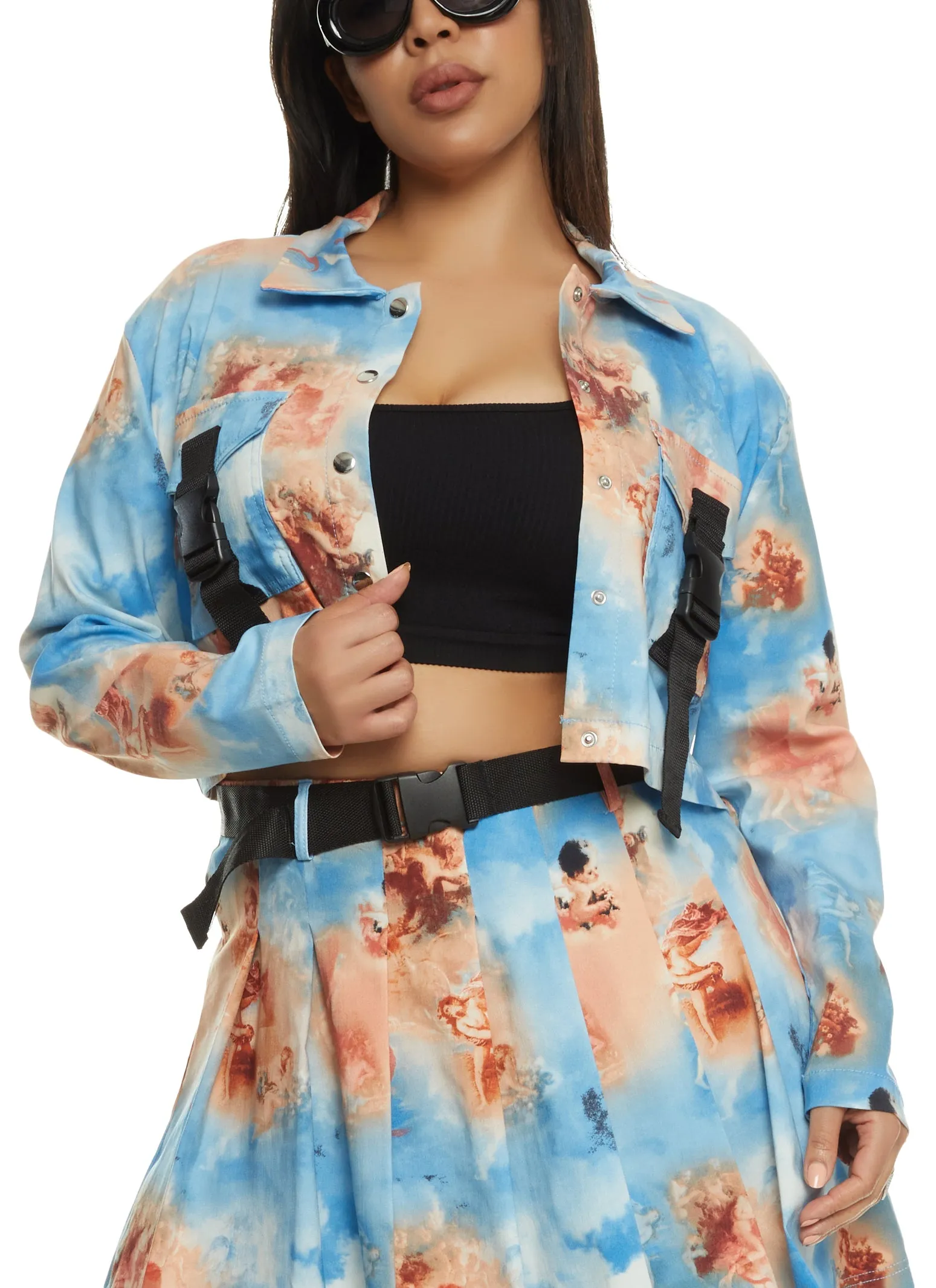 Plus Size Pocket Detail Snap Button Front Cropped Jacket sold by Rainbow