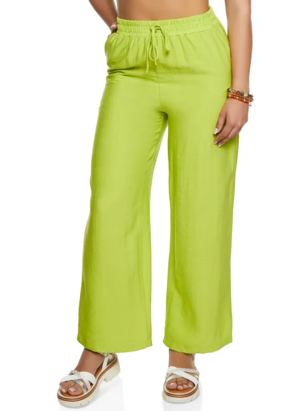 Haute Monde Linen Faux Drawstring Wide Leg Pants sold by Rainbow