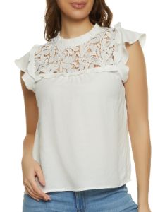 Crochet Detail Ruffle Trim Blouse sold by Rainbow