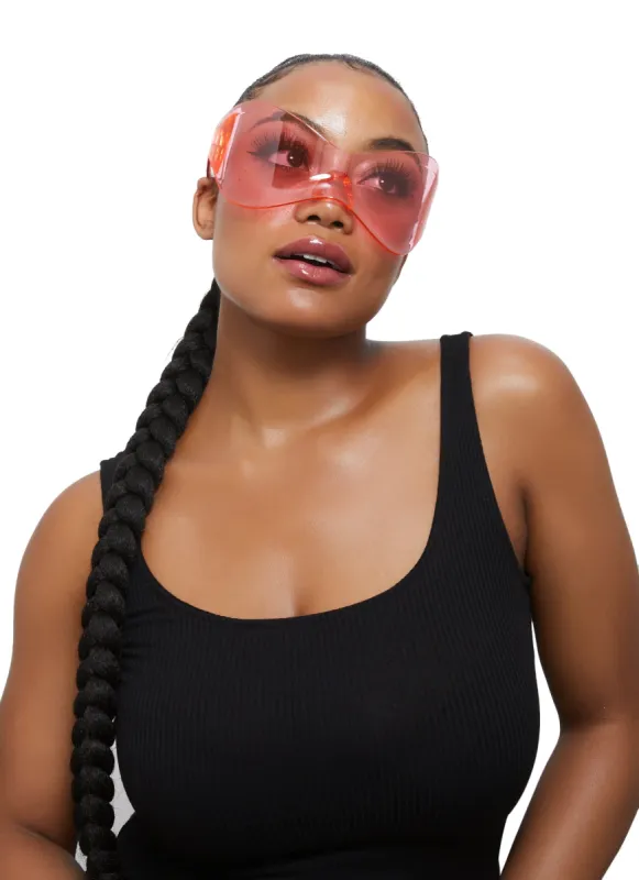 Oversized Rimless Wrap Shield Sunglasses sold by Rainbow