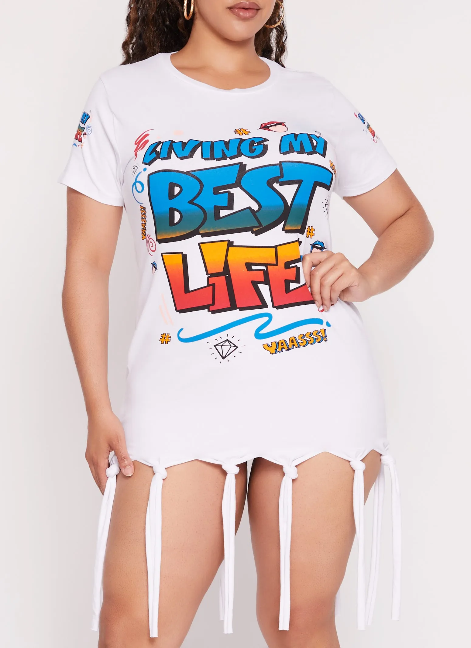 Plus Size Living My Best Life Knot Fringe Dress sold by Rainbow