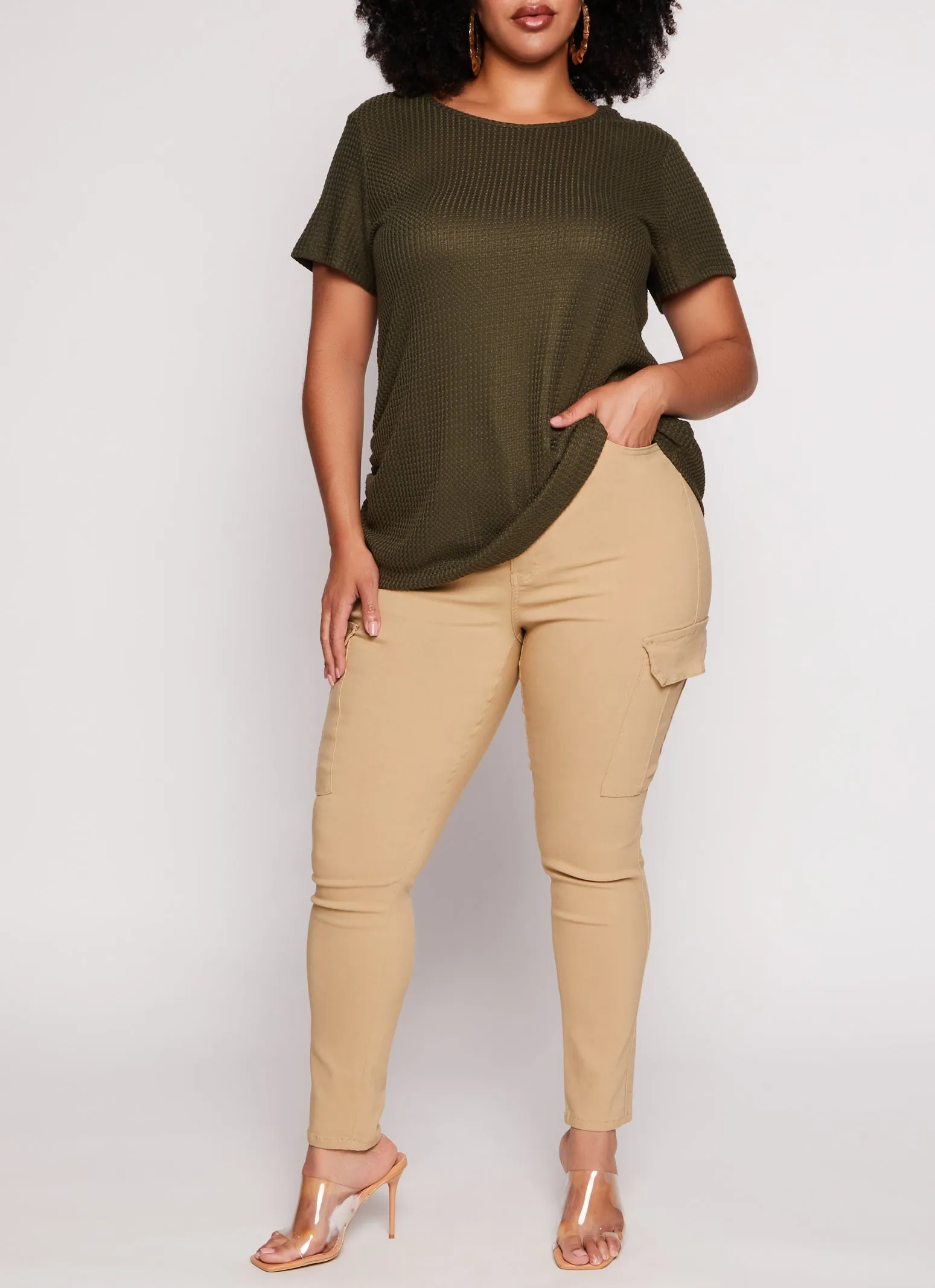 Plus Size Stretch Cargo Pocket Pants sold by Rainbow