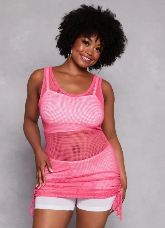 Plus Size Fishnet Side Drawstring Ruched Tank Top sold by Rainbow