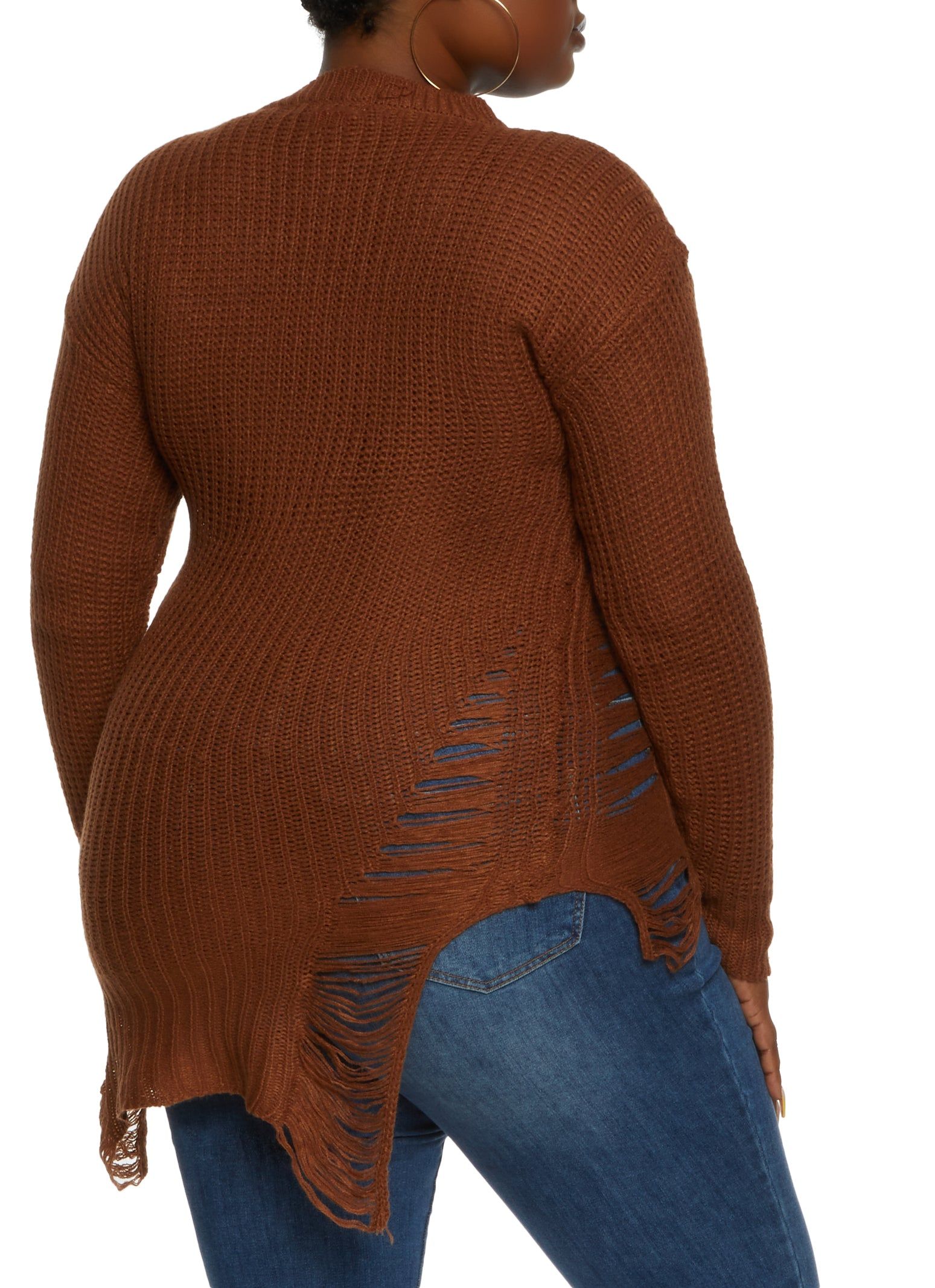 Plus Size Distressed Knit High Low Sweater sold by Rainbow product image thumbnail 2