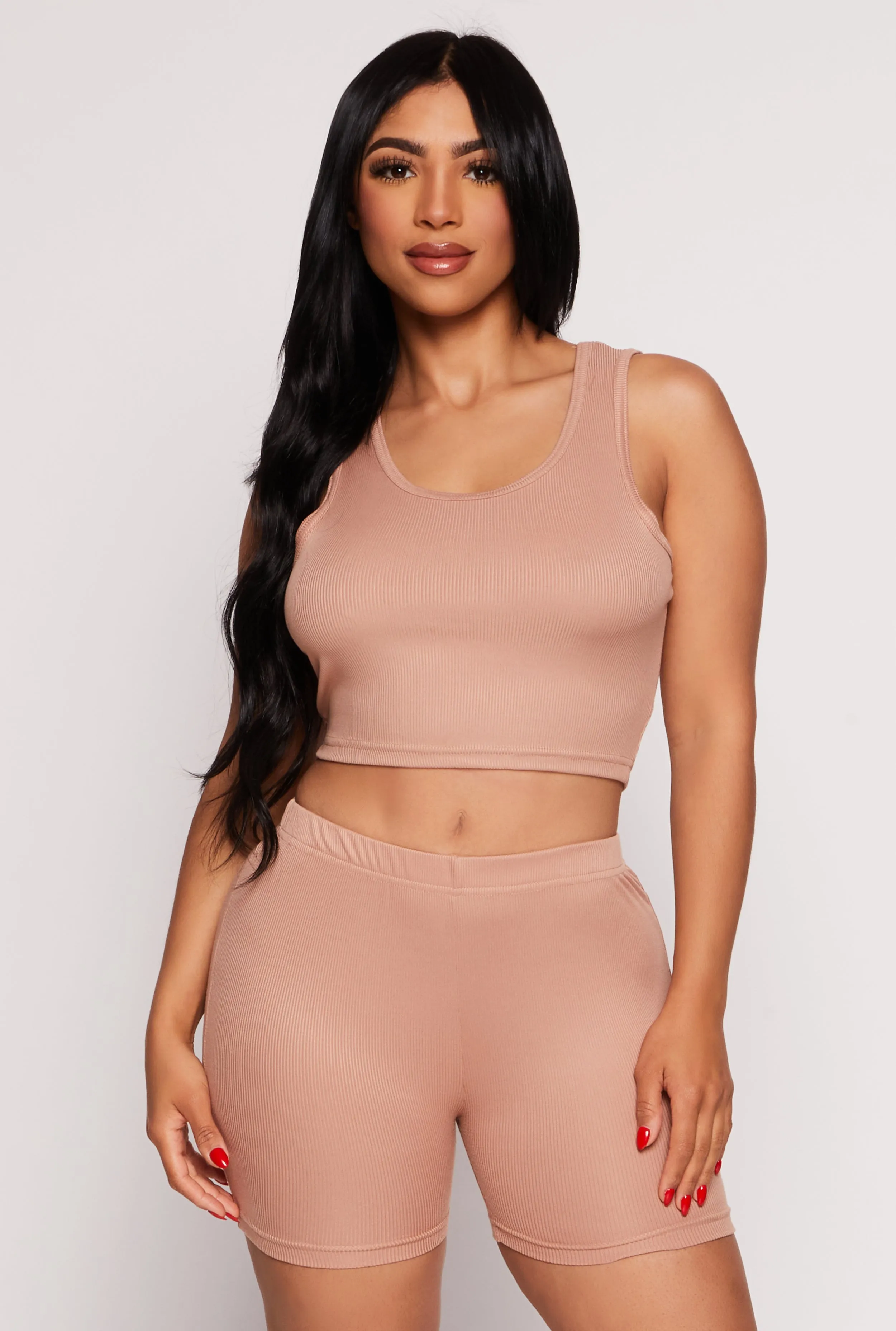 Ribbed Knit Cropped Pajama Tank Top and Shorts with Robe sold by Rainbow product image thumbnail 3