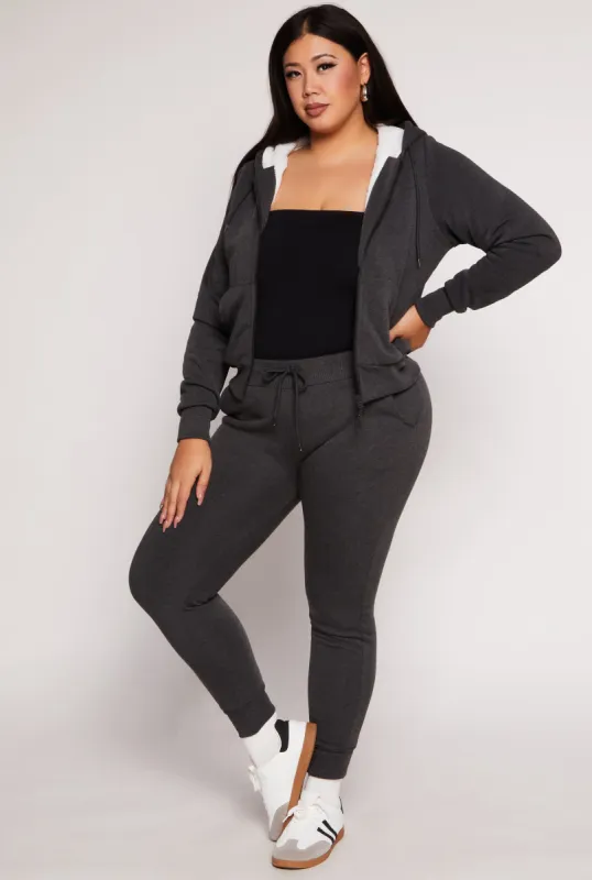 Plus Size Fleece High Waist Drawstring Joggers sold by Rainbow