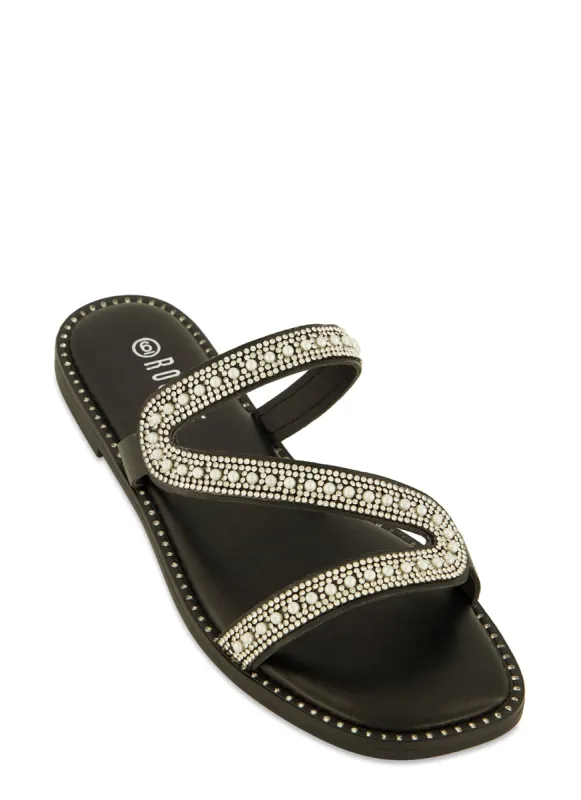 Rhinestone Asymmetric Band Flat Sandals sold by Rainbow