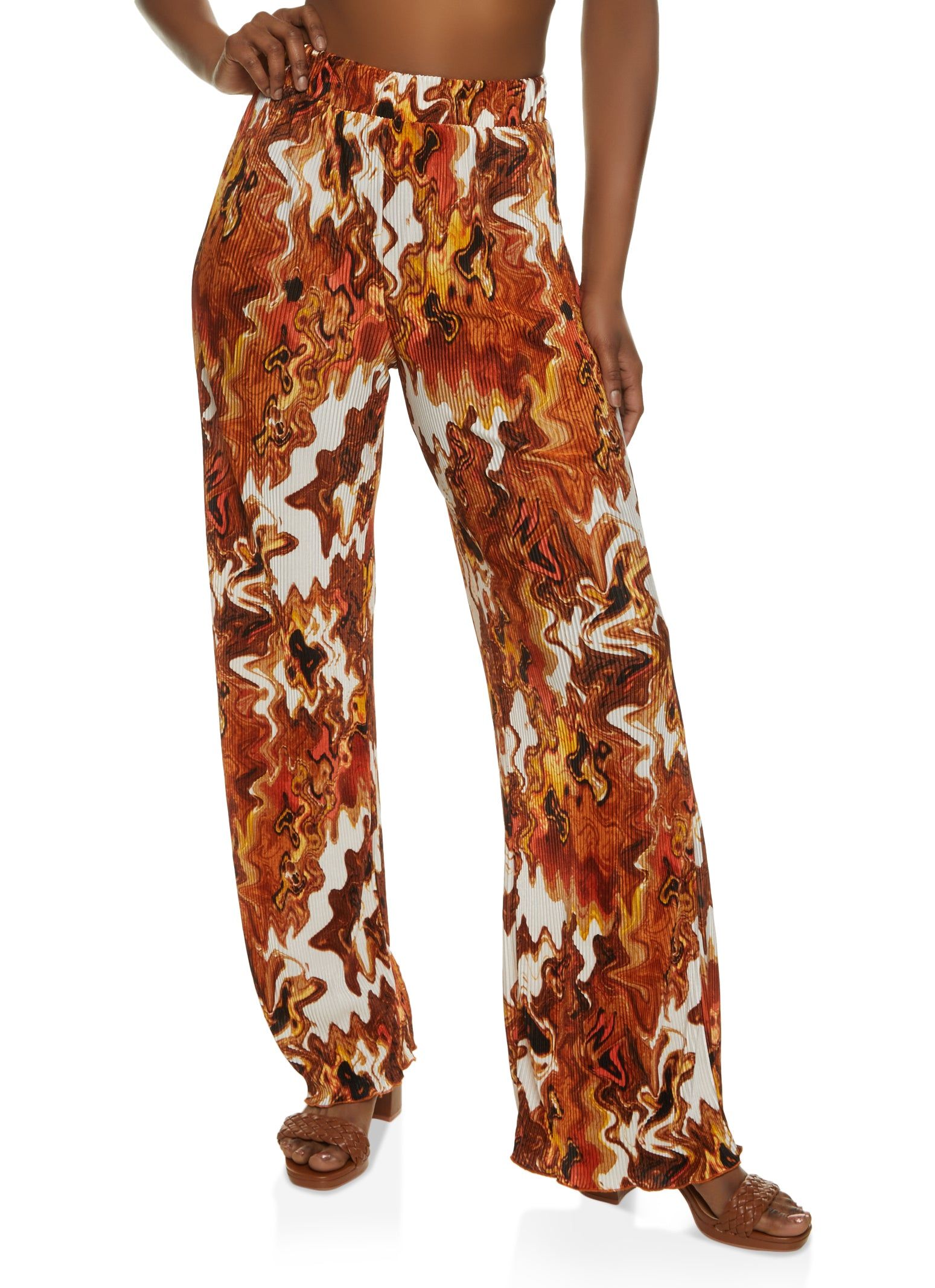 Patterned Plisse Palazzo Pants sold by Rainbow