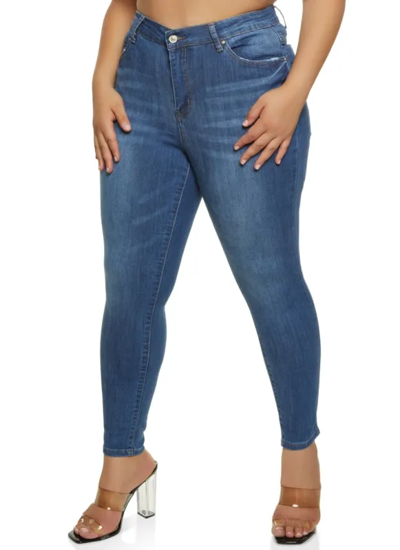 Plus Size WAX Basic Whiskered Skinny Jeans sold by Rainbow