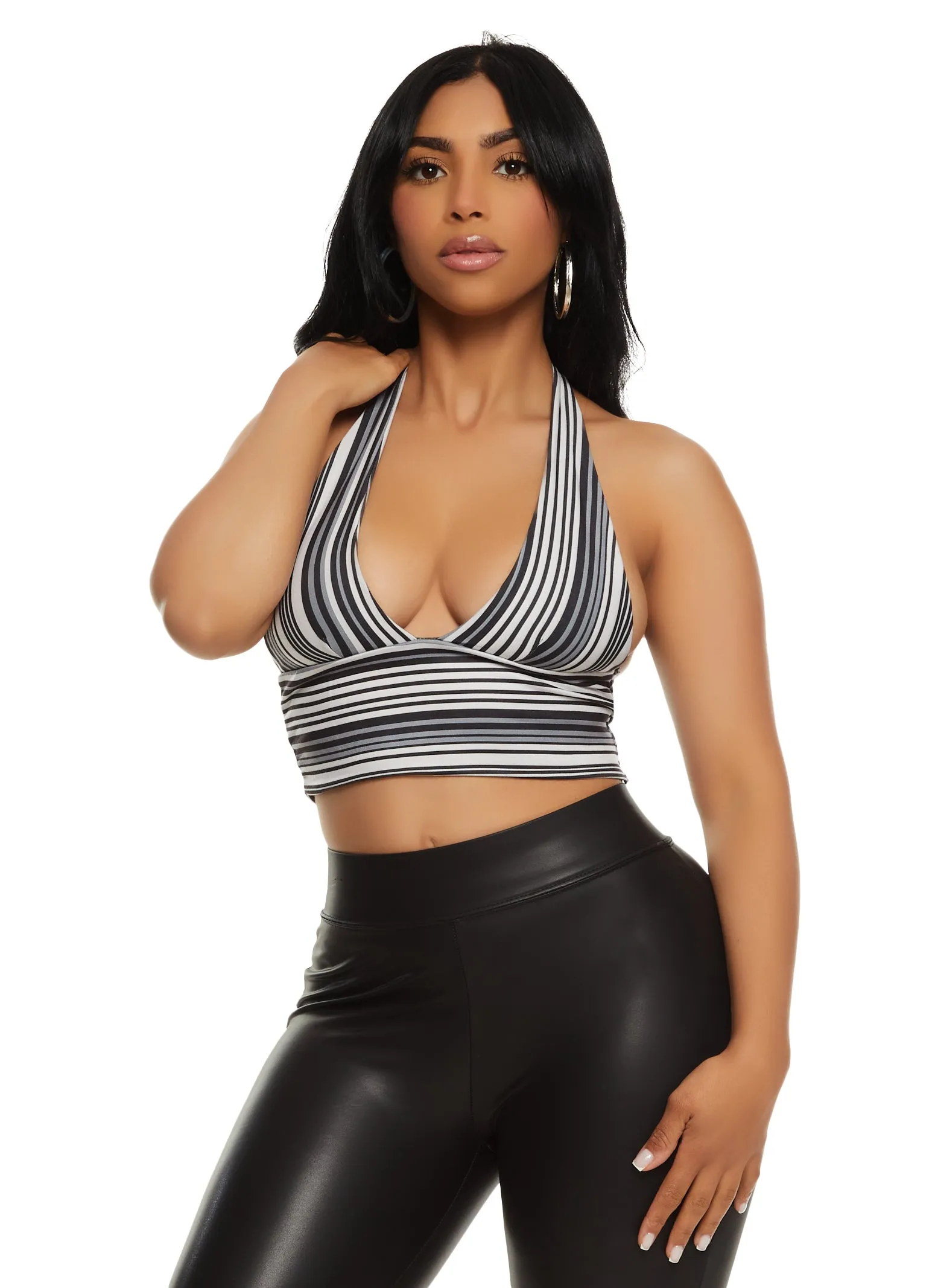 Almost Famous Plunge Halter Crop Top sold by Rainbow