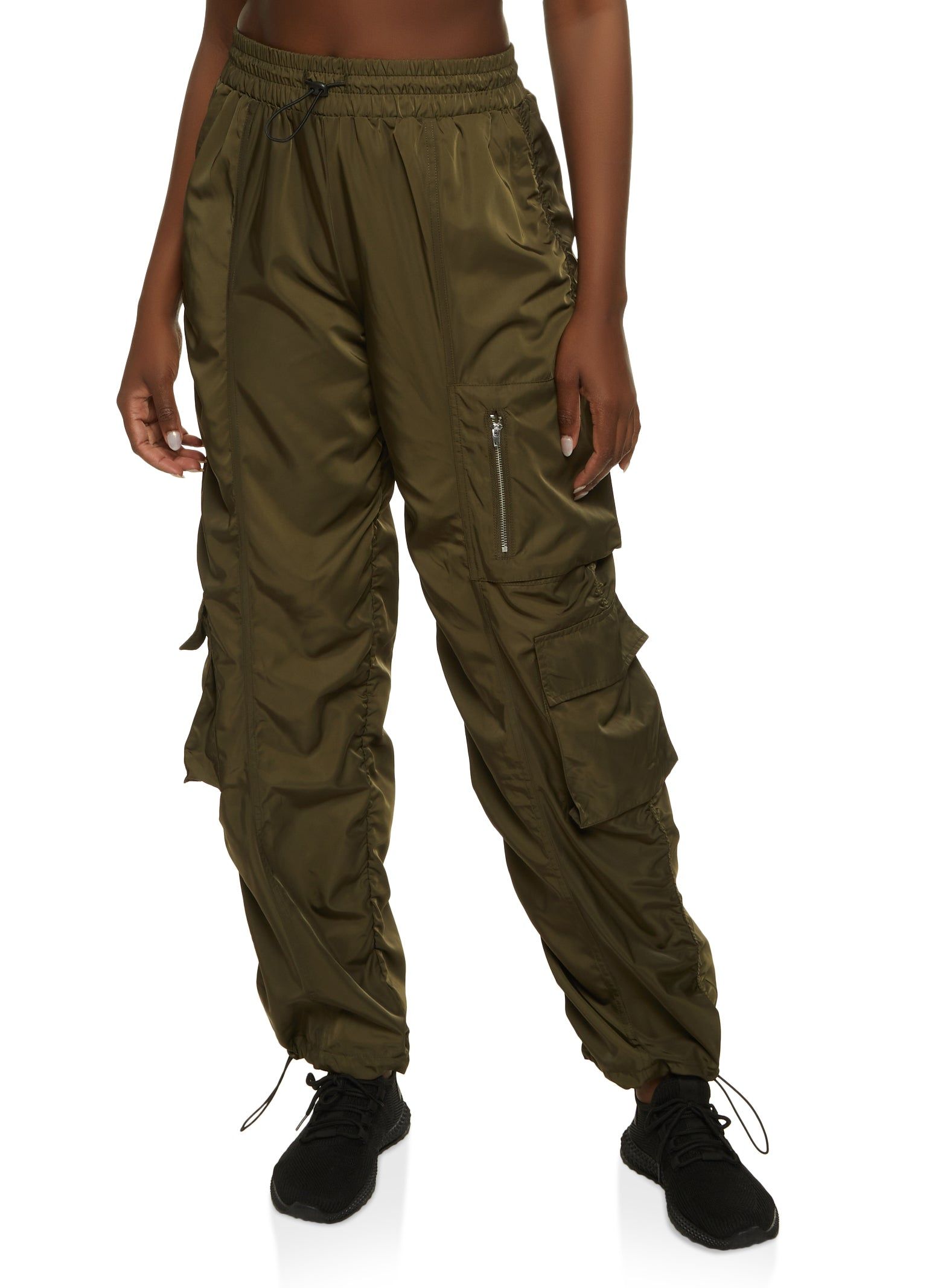 Zip Pocket Detail Parachute Cargo Pants sold by Rainbow
