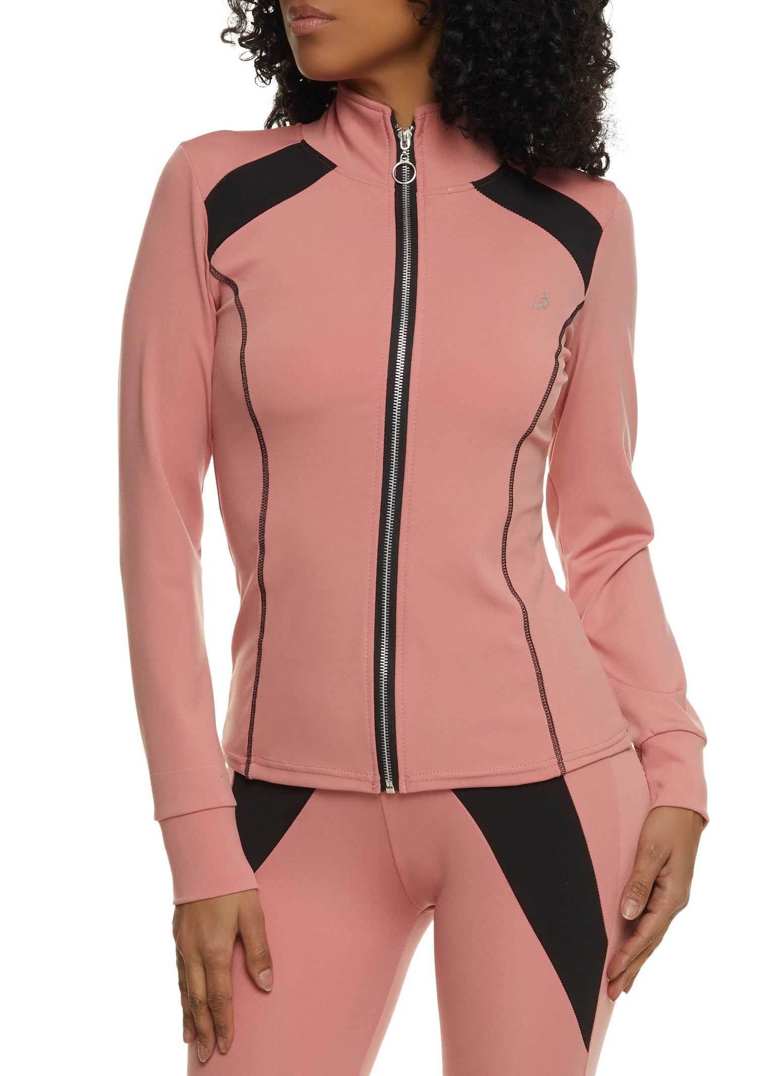 Color Block Mock Neck Track Jacket sold by Rainbow