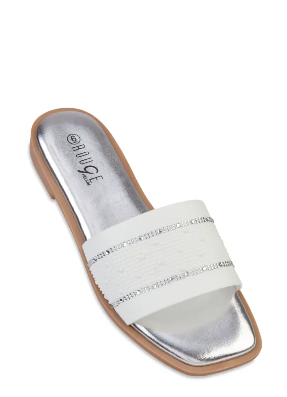 Knit Rhinestone Studded Band Slide Sandals sold by Rainbow