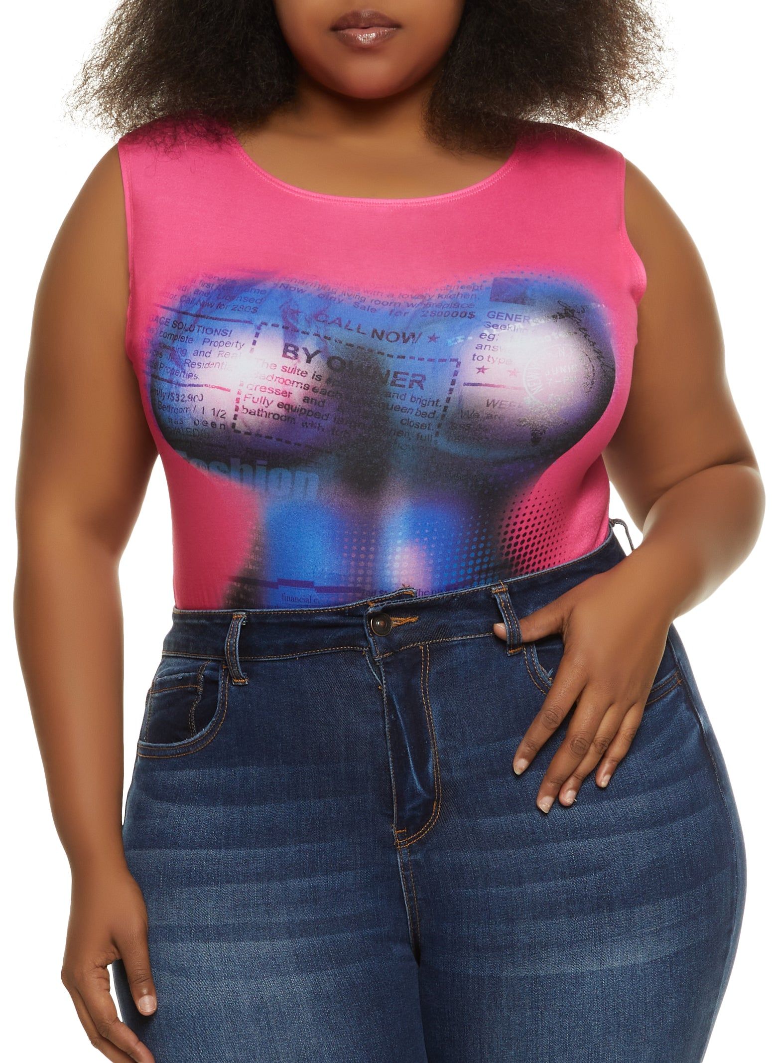 Plus Size Body Heat Newspaper Print Bodysuit sold by Rainbow product image thumbnail 2