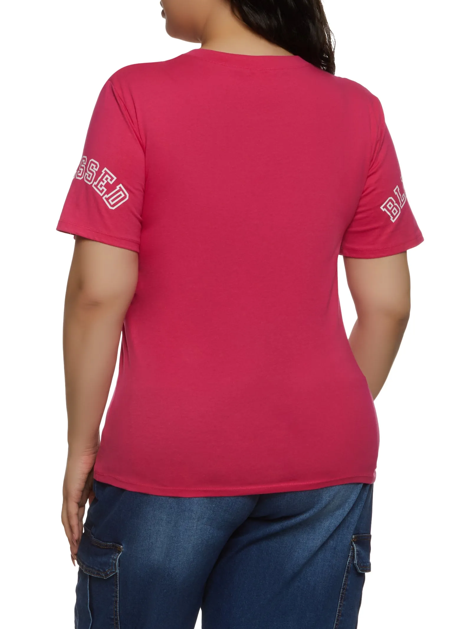 Plus Size Blessed No Bad Vibes Stay Positive Notch Neck Tee sold by Rainbow product image thumbnail 2