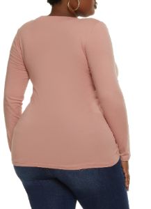 Plus Size Solid V Neck Long Sleeve Tee sold by Rainbow