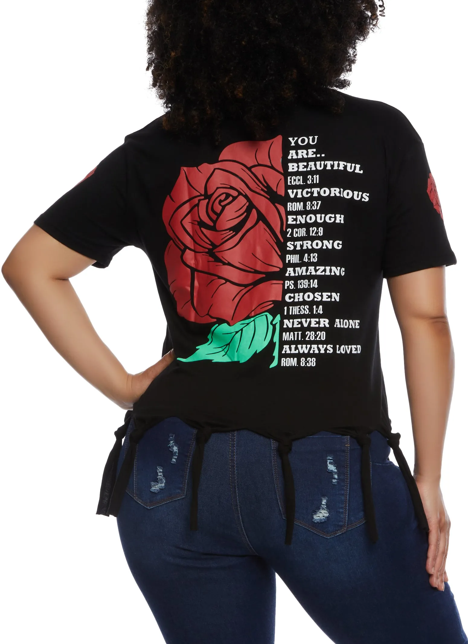 Plus Size Knotted Fringe Floral Graphic Tee sold by Rainbow