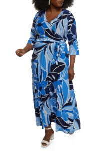 Plus Size Tropical Print Faux Wrap Maxi Dress sold by Rainbow