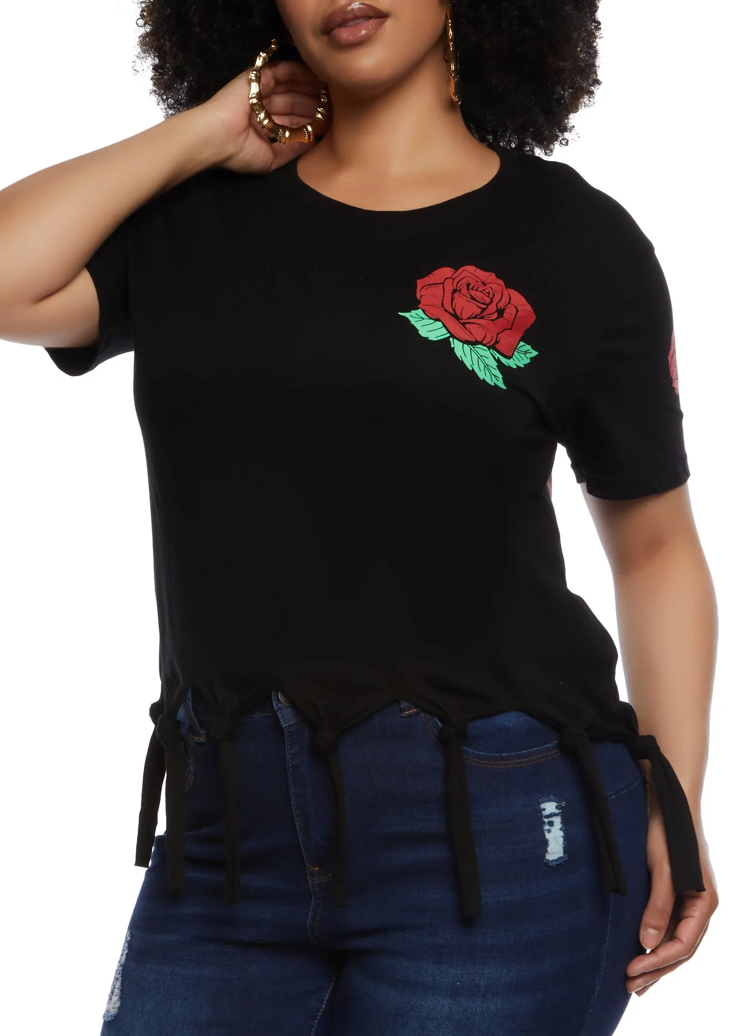 Plus Size Knotted Fringe Floral Graphic Tee sold by Rainbow product image thumbnail 2