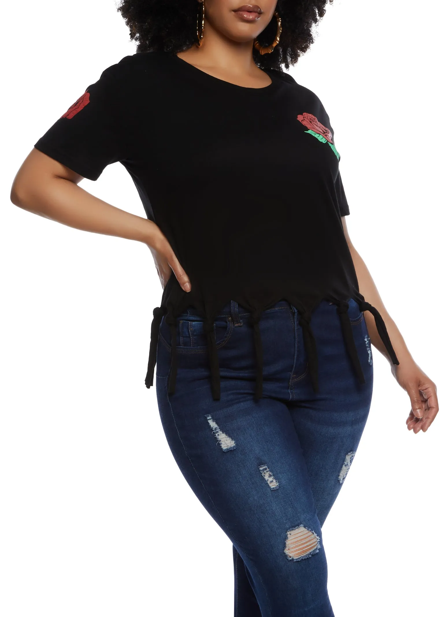 Plus Size Knotted Fringe Floral Graphic Tee sold by Rainbow product image thumbnail 3