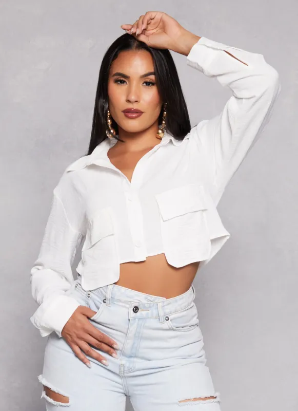 Airy Cargo Pocket Cropped Shirt sold by Rainbow