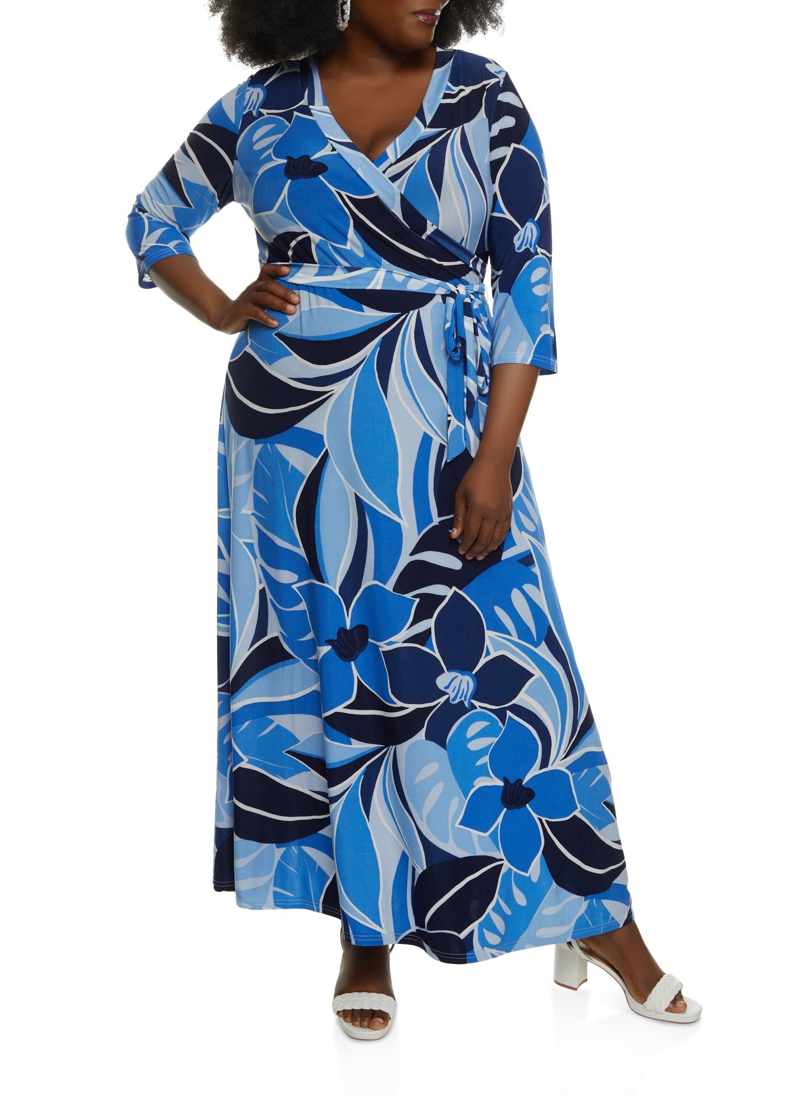 Plus Size Tropical Print Faux Wrap Maxi Dress sold by Rainbow