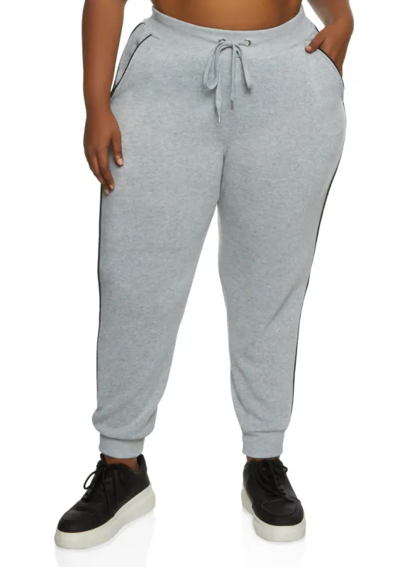 Plus Size Side Contrast Piping Drawstring Joggers sold by Rainbow