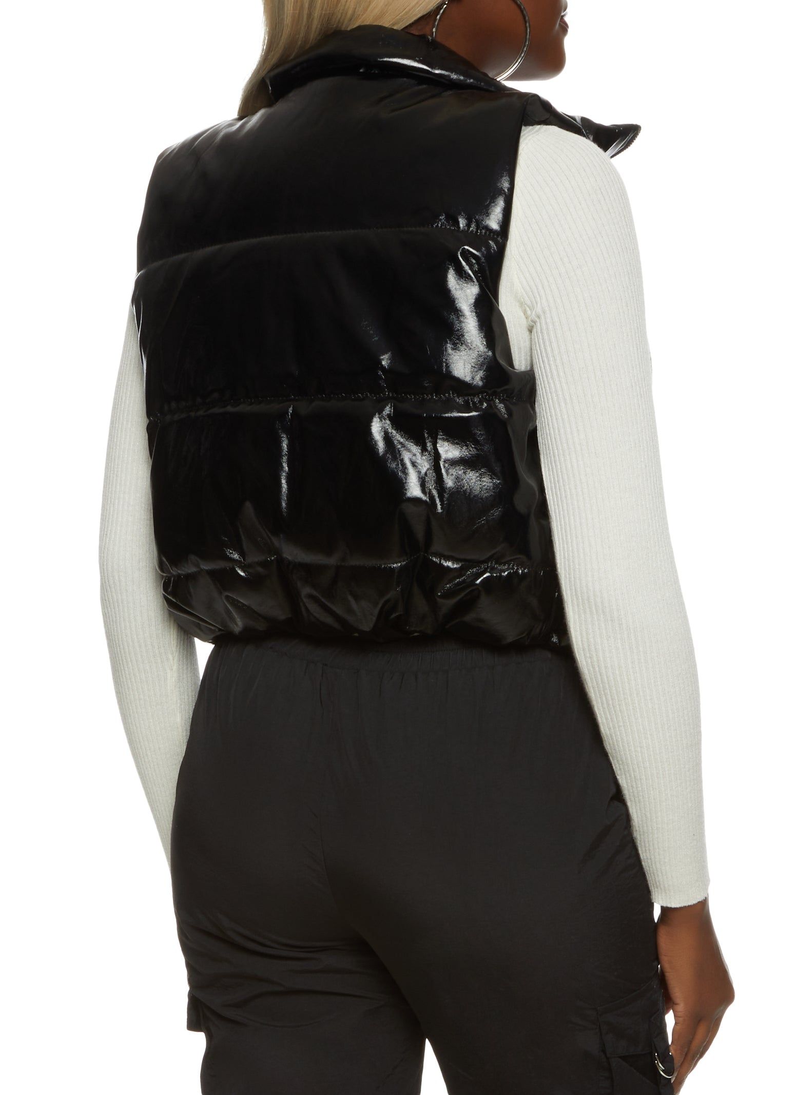 Quilted Faux Patent Leather Cropped Puffer Vest sold by Rainbow product image thumbnail 3