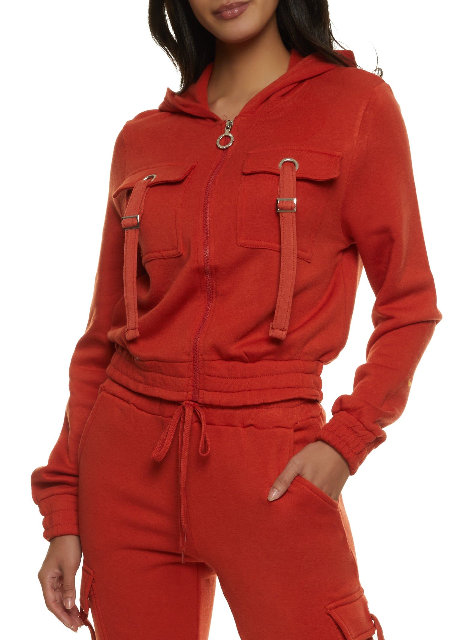 Fleece Full Zip Cropped Cargo Hoodie sold by Rainbow