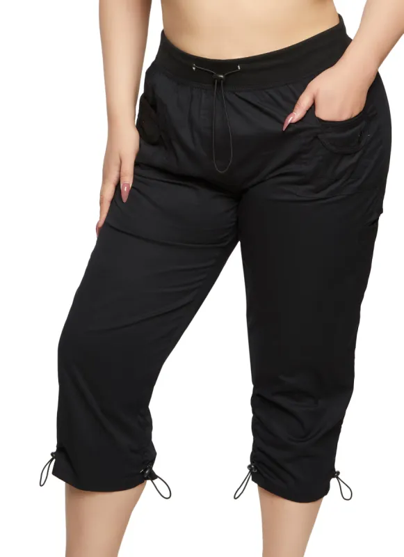 Plus Size Poplin Toggle Drawstring Hem Capris sold by Rainbow