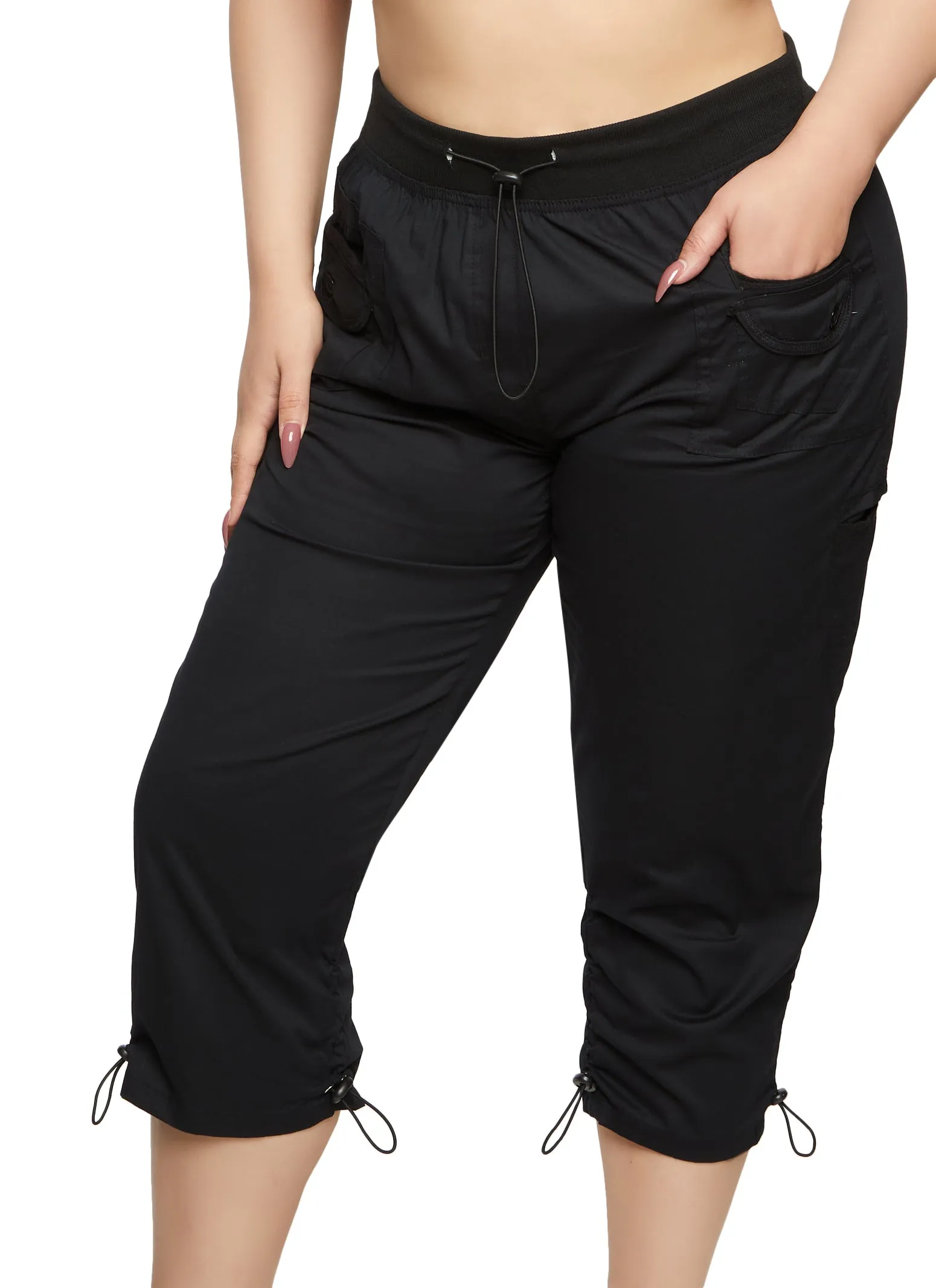 Plus Size Poplin Toggle Drawstring Hem Capris sold by Rainbow