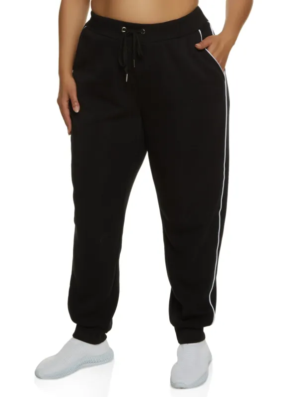 Plus Size Side Contrast Piping Drawstring Joggers sold by Rainbow
